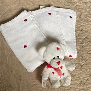 White Towel Set with Red Hearts and Teddy Bear